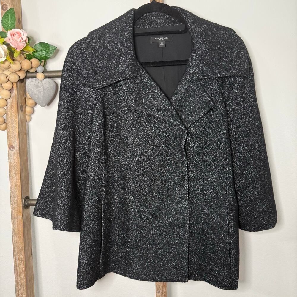 Ann Taylor Black Gray Wool Blend Blazer Size 10‎